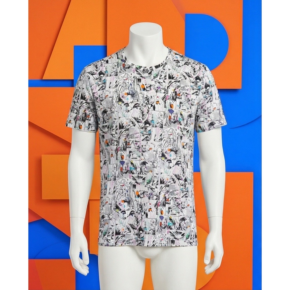 Robert Graham Mens XL AOP Comic Book Pop Art Graphic T-Shirt XL White Cotton